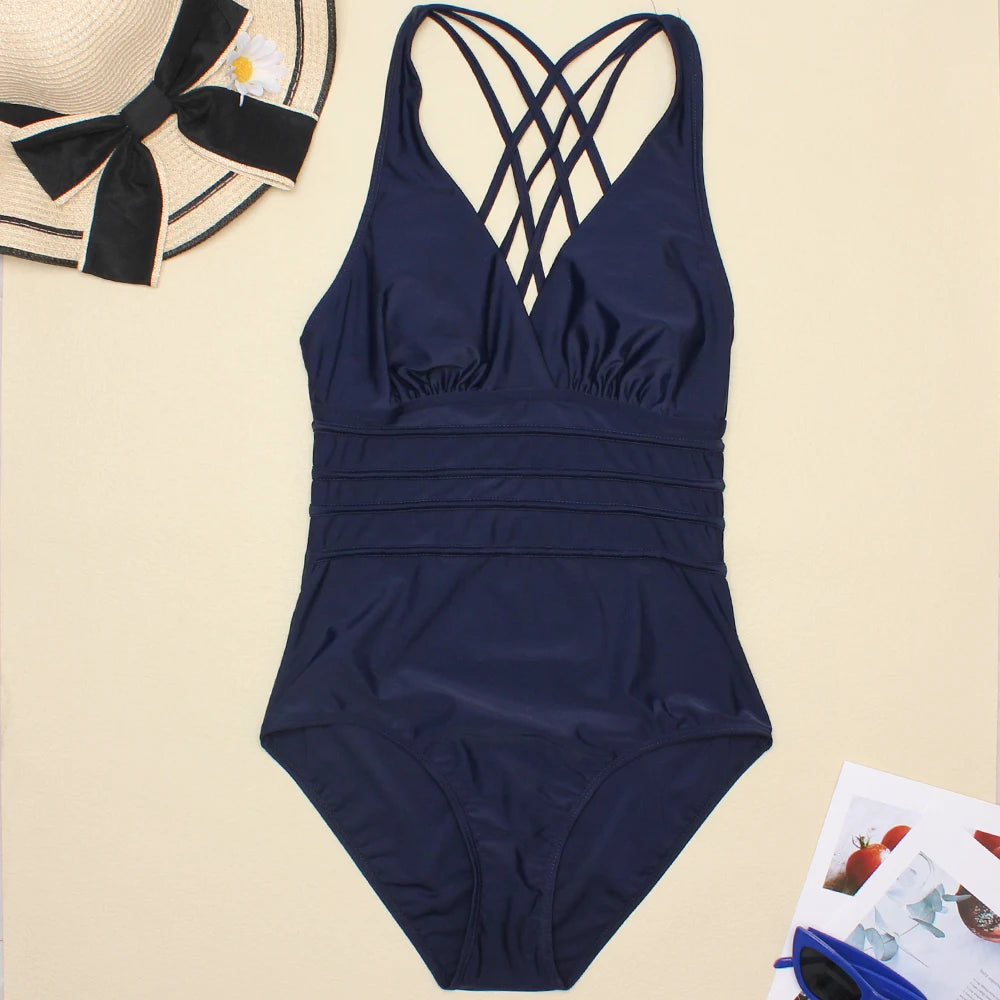 Women Printed One Piece Swimwear Backless Swimsuit V Neck Summer Beach Wear Slimming Bathing Suit S~XXL