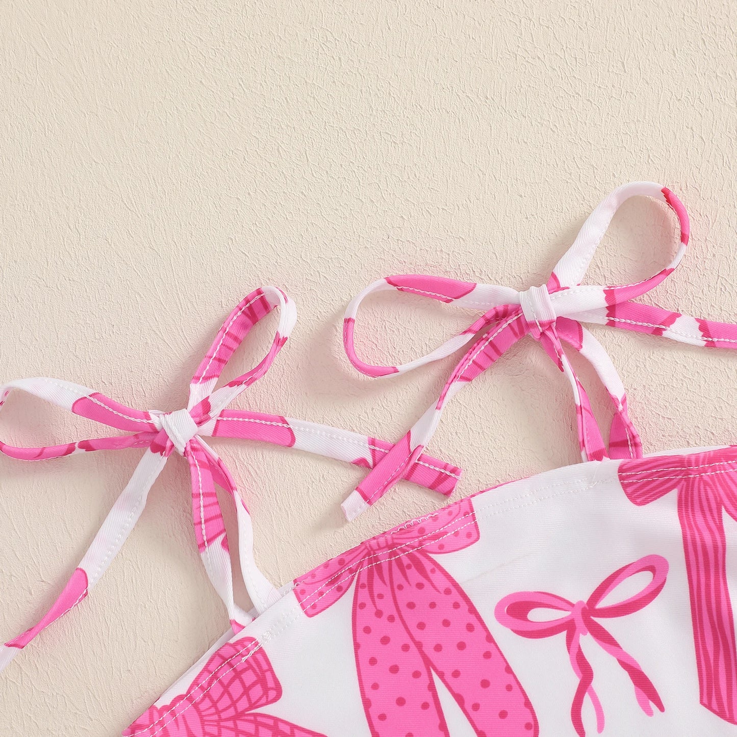 Kids Girls Sleeveless Bikini Swimsuit Cute Elastic Bow Print Strap Children Swimwear for Summer Beach Bathing Suit