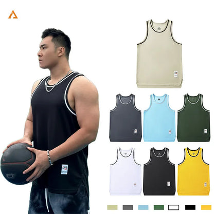 Men's Basketball Vest Clothing Oversized Sleeveless T-Shirt Sports Fitness Round Neck Tank Top Muscle Training Running Vest