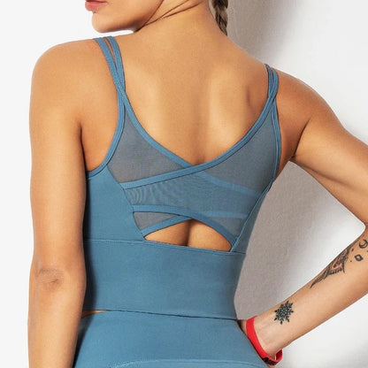 Mesh Breathable Yoga Bra Pilates Crop Bra Yoga Crops Gym Crop Fitness Top Quick Dry Spaghetti Strap Sports Bra