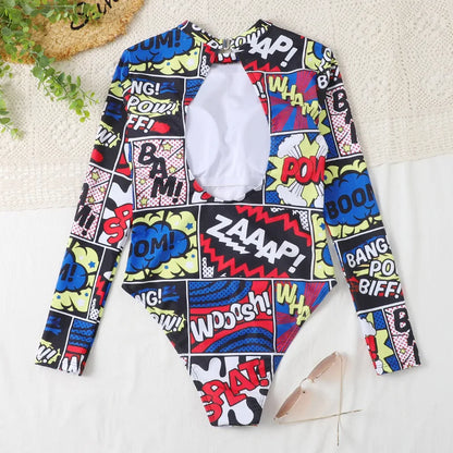 Surfing Sport Long Sleeves Swimsuit For Women Floral Printed High Quality Swimwear Patchwork Bathing Suit Tropical Summer