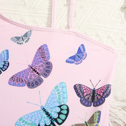 Butterfly Print Girls One Piece Swimsuit 4-7 Year Kids Swim Suit Infant Children's Swimwear 2025 Pink Bathing Suits with Skirt