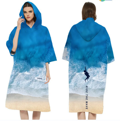 Poncho Towel Change Robe Poncho Quick-drying Hooded Bath Towel Swimming Robe Beach Swimming Surfing Towel Adult