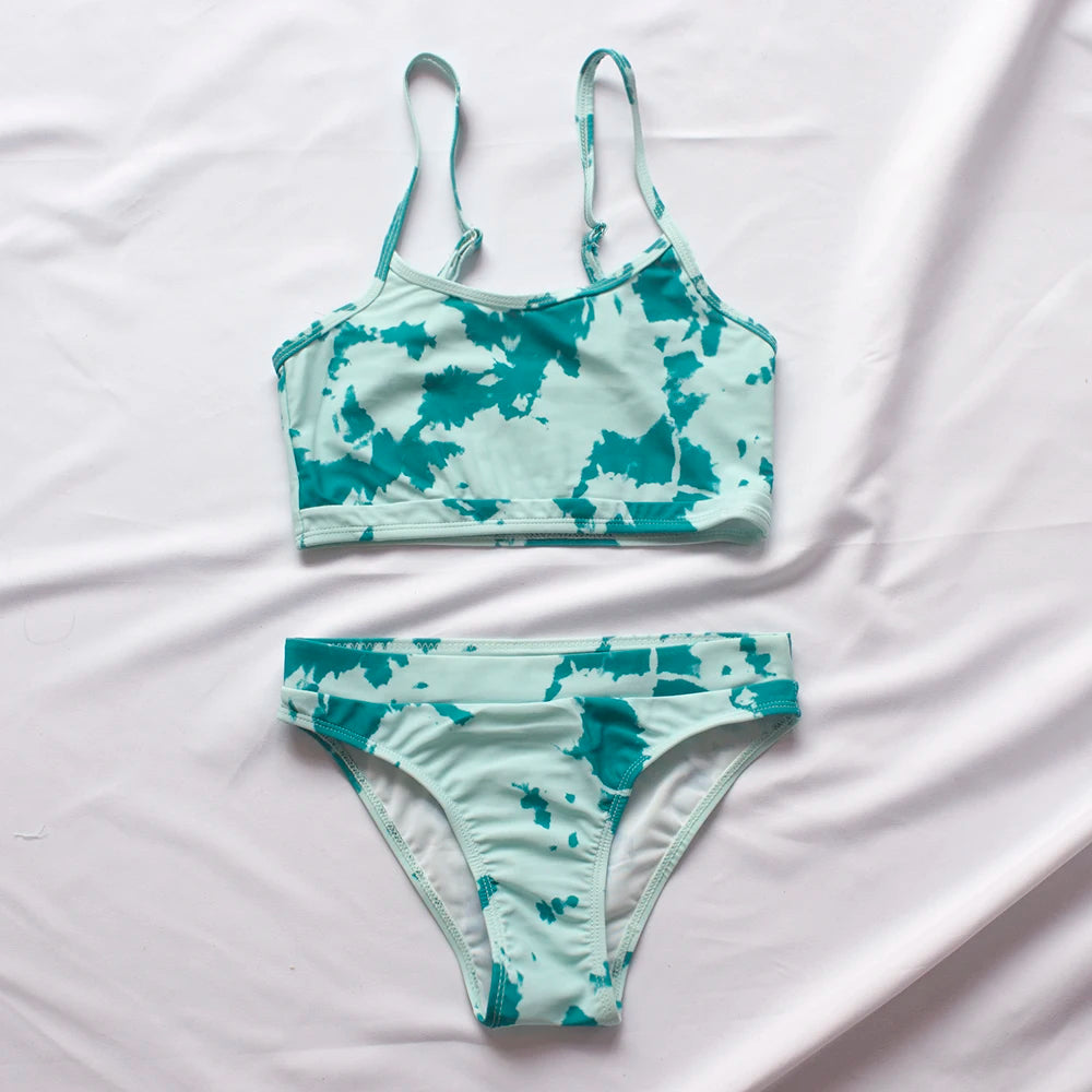7-14Year Rainbow Print Child Bikini Set 2024 Girls Swimsuit Swimwear For Kids Summer Brazilian Teen Baby Swimming Suit Set 2