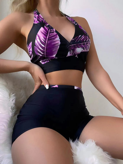 Push Up Bikinis Set Swimwear Women Leaf Print Swimsuit Summer Beach Wear Tankini Bathing Suit