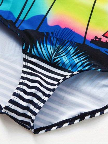 A girl's swimsuit with a fruit pattern, suitable for children aged 2-11. Chest Pad