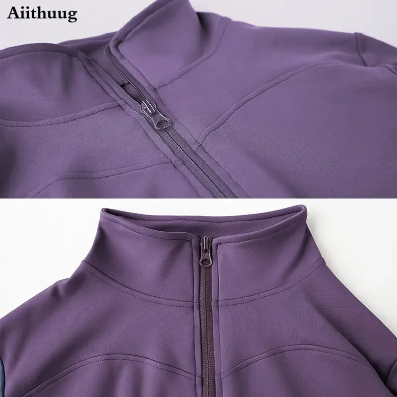 Slim Fit Lightweight Jackets With Thumb Holes Women's Full Zip-up Yoga Sports Running Jacket  For Workout