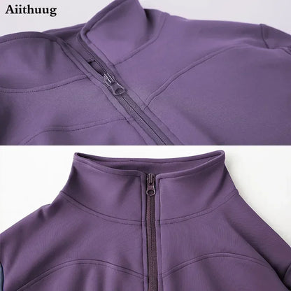 Slim Fit Lightweight Jackets With Thumb Holes Women's Full Zip-up Yoga Sports Running Jacket  For Workout
