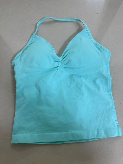 Longline Strappy Gym Top Custom Logo Backless Gym Clothes Women Scrunch Built-in Bra With Removable Cups Yoga Tank Tops