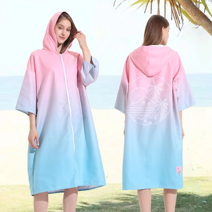 Surf Poncho Changing Robe with Hood Quick Dry Microfiber Wetsuit Changing Towel with Zipper for Bath Beach Surfing Men Women