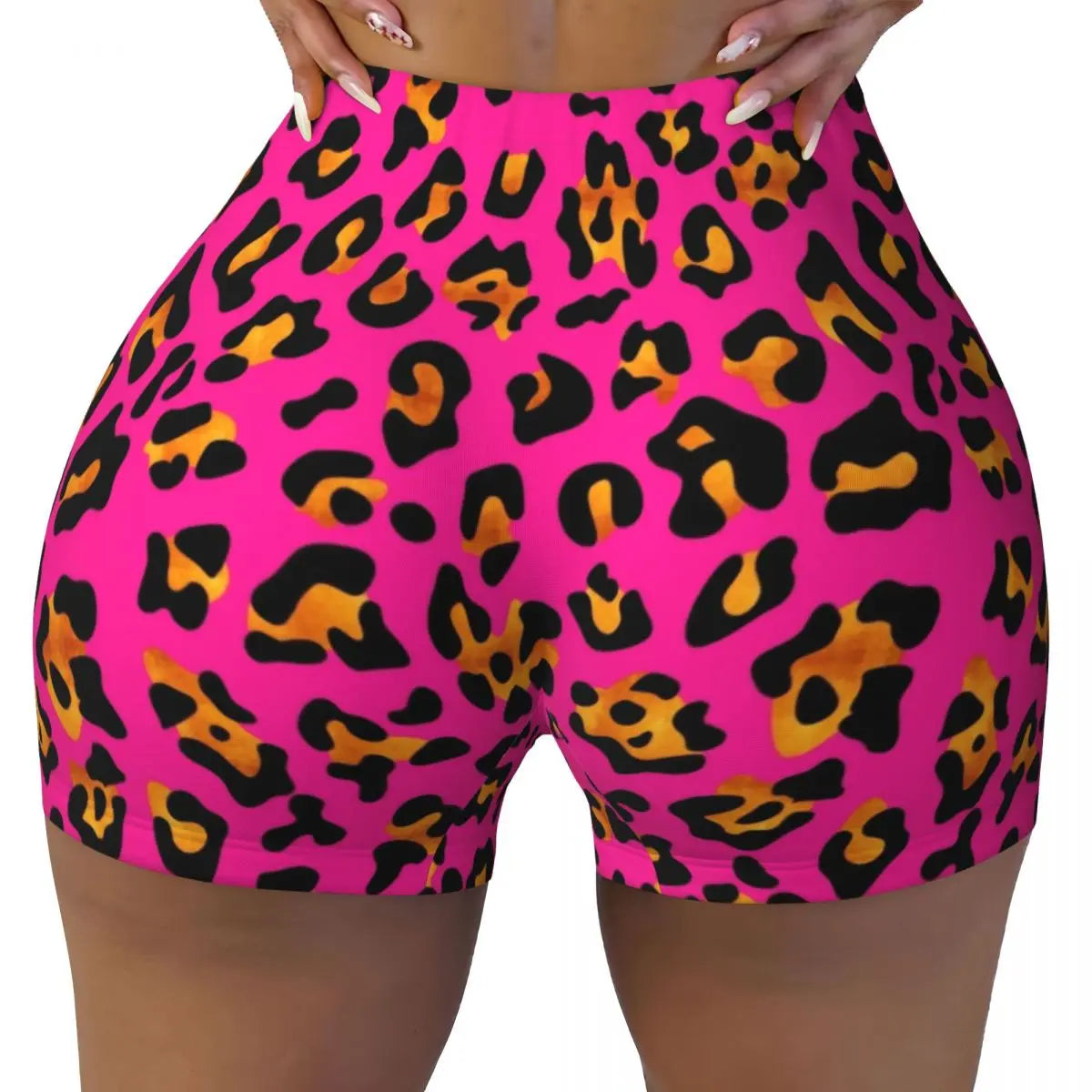Custom Rainbow Leopard Animal Print Running Volleyball Workout Shorts Women's Athletic Gym Yoga Shorts