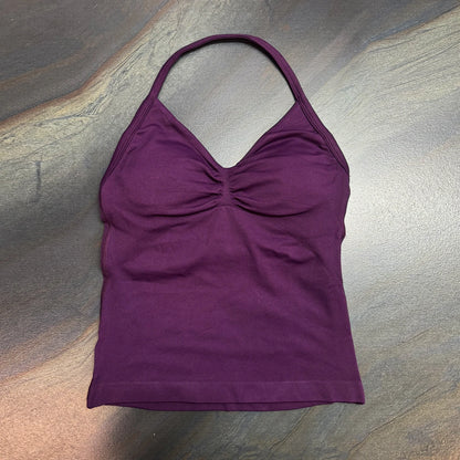 Longline Strappy Top for Women Halterneck Yoga Top Shirts Seamless Workout Gym Top Fitness Gym Clothing