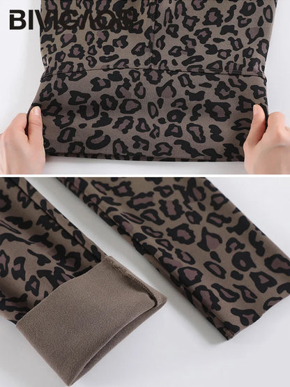 Thin Velvet Fashion Leopard Sharkskin Leggings Women High Waisted Slim Tight Warm Leggings