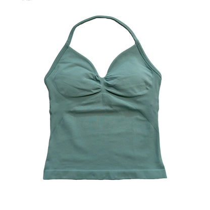 Longline Strappy Top for Women Halterneck Yoga Top Shirts Seamless Workout Gym Top Fitness Gym Clothing