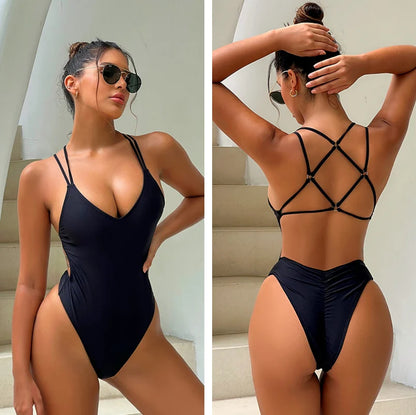 Solid Color or Pattern Swimsuit Pad Beach One Piece Swimwear Women Bathers Hi Cut
