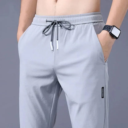 Ice Silk Men's Pants Black Gray Thin Business Casual Pants Outdoor Elastic Breathable Straight Leg Sweatpants