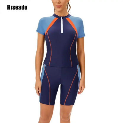 Women's Rash Guard 2 Piece Short Sleeve Swim Shirt with Shorts Swimsuit Two pcs Swimwear