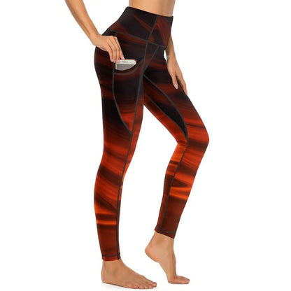 Red Fire Yoga Pants Pockets Abstract Print Leggings Push Up Kawaii Yoga Sports Tights Quick-Dry Workout Gym Leggins