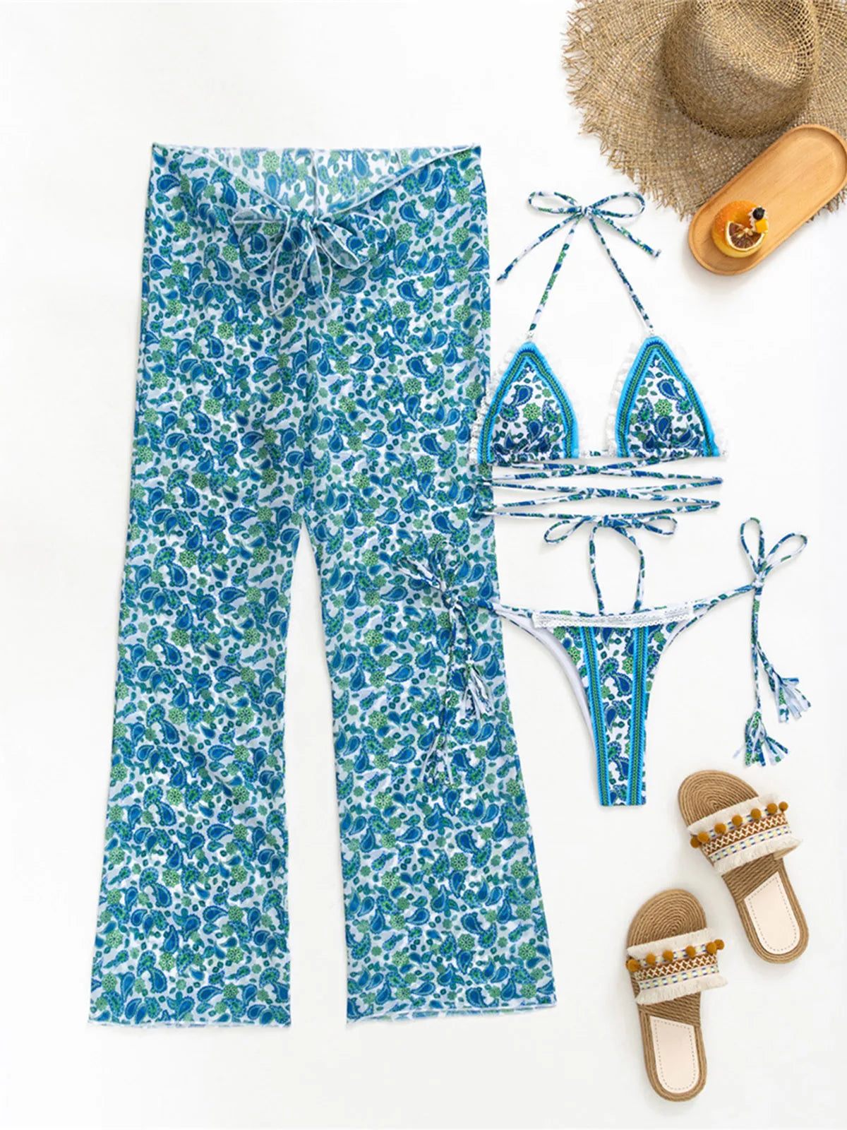 Bikini With Pants Printed Hi cut Bikini Female Swimsuit Women Swimwear Three-pieces Bikini set Bather Bathing Suit Swim