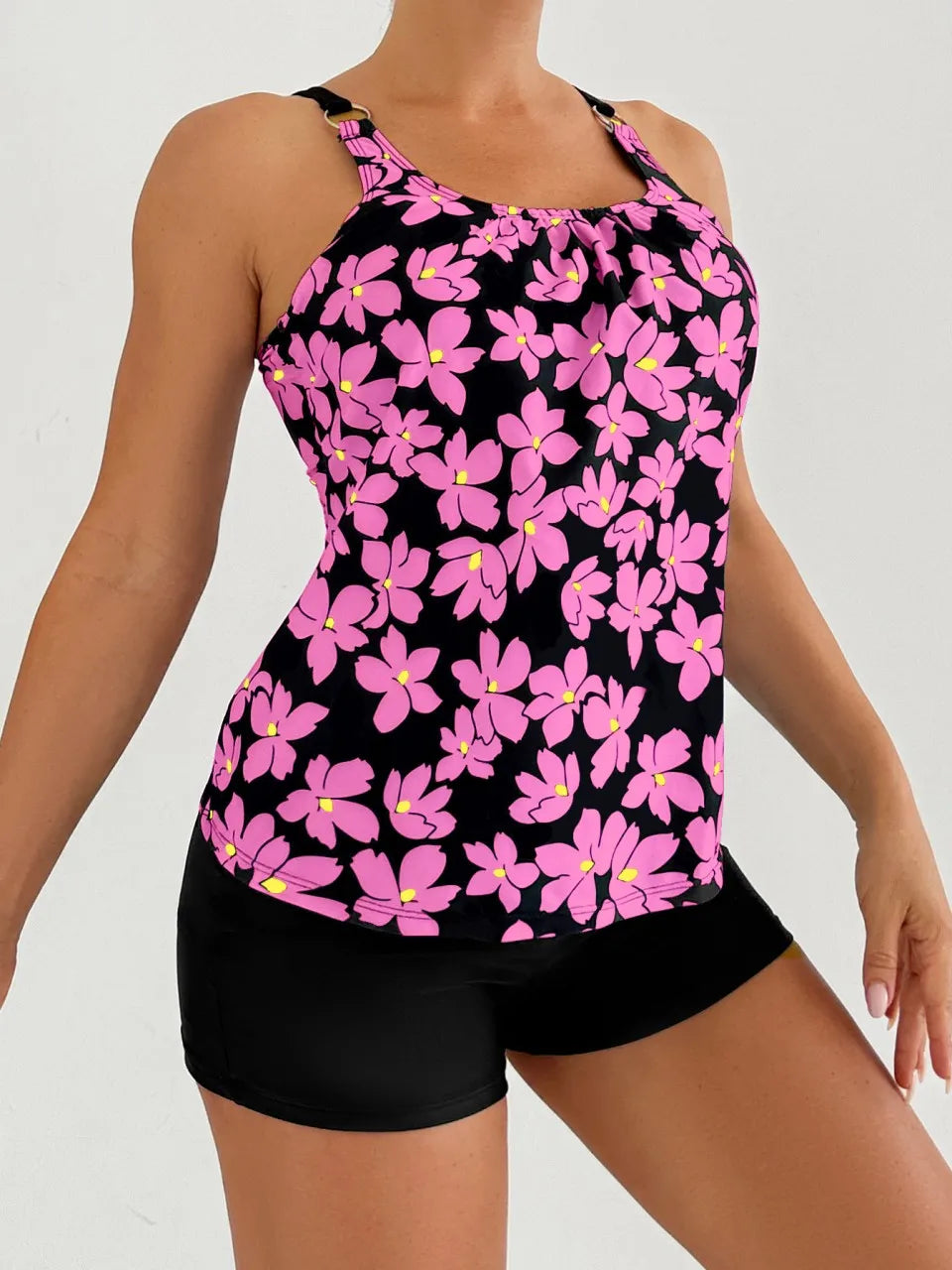 Strappy Tankini Floral Printed Swimsuit Women Two Pieces Shorts Swimwear Female Bathing Swimming Suit Beachwear Summer