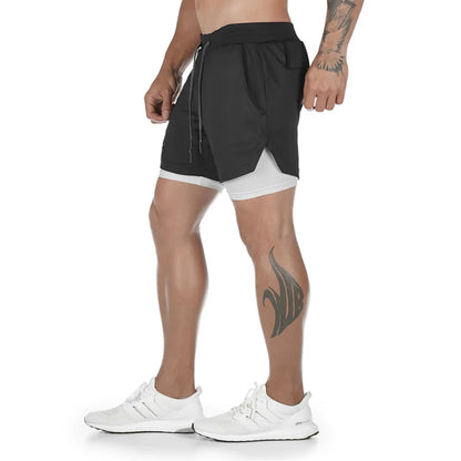 Men Shorts 2 In 1 Double-deck Quick Dry GYM Sport Shorts Fitness Jogging Workout Men Sports Short Pants