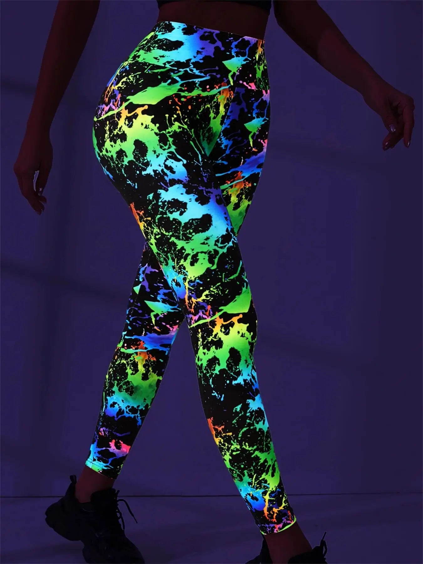 high-waisted, hip-lifting digital printed yoga pants, women's sports and fitness fluorescent hip-lifting tight pants