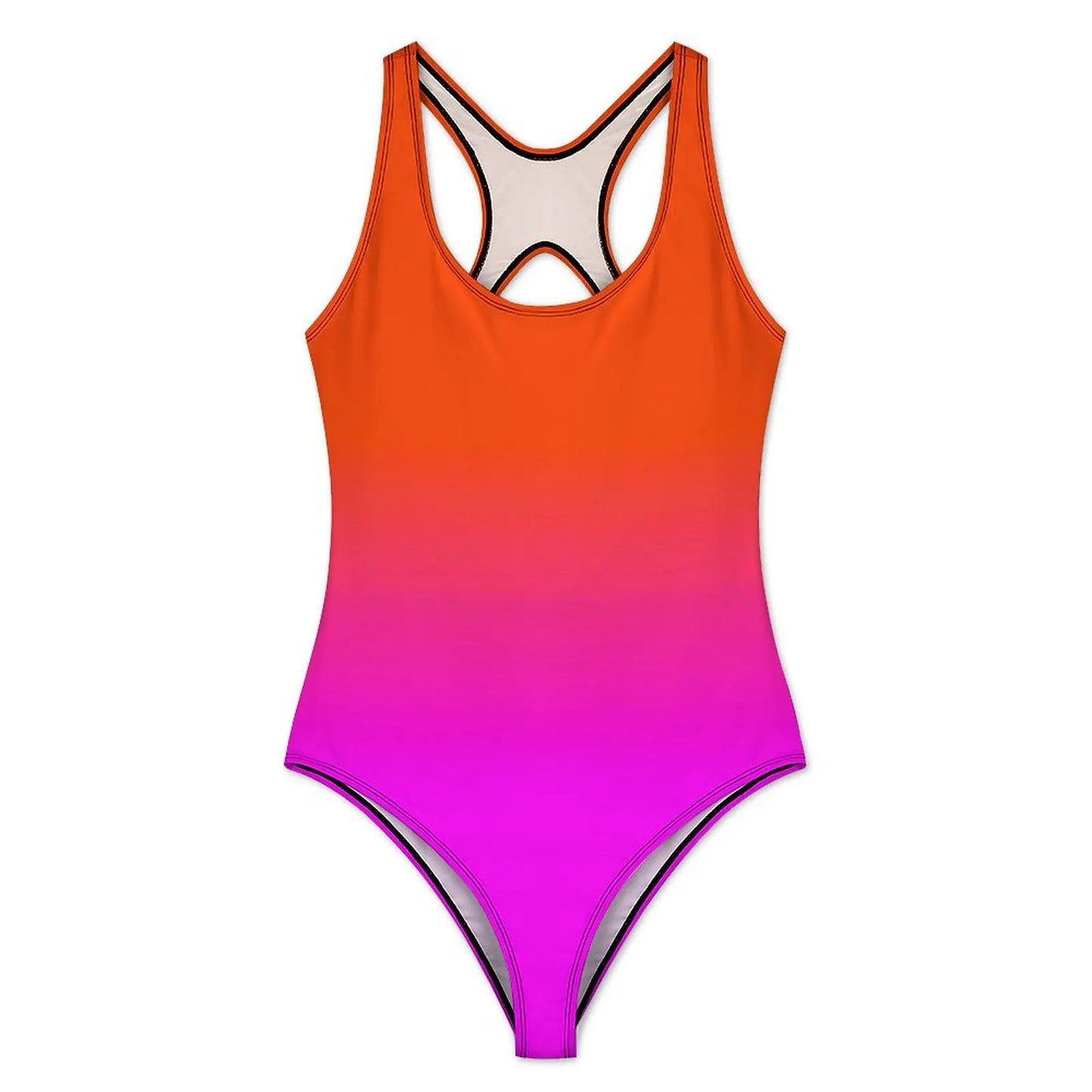Neon Ombre Swimsuit Orange and Pink One-Piece Swimwear Push Up Bodysuit Sweet Surfing Bathing Suits