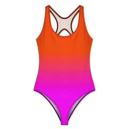 Neon Ombre Swimsuit Orange and Pink One-Piece Swimwear Push Up Bodysuit Sweet Surfing Bathing Suits