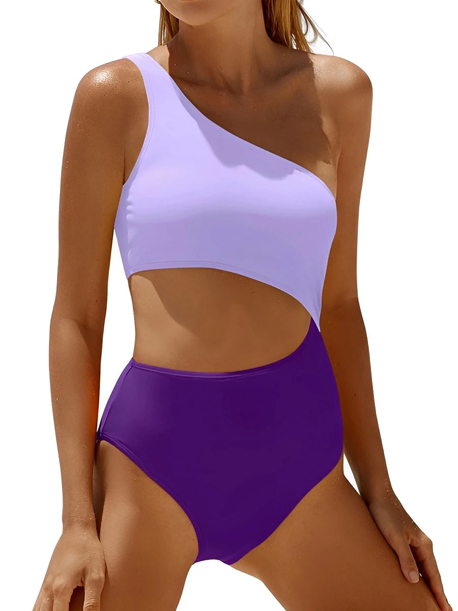 One Shoulder Swimsuit Women One Piece Solid Hollow Swimwear Female Bathers Bathing Swimming Swim Suit Beachwear XXL