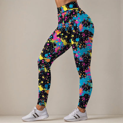 Leggings For Women Neon Art Splash Print Graphic Leggings Butt Lifting Casual Workout Gym Legging Art Style Fashion Trouser