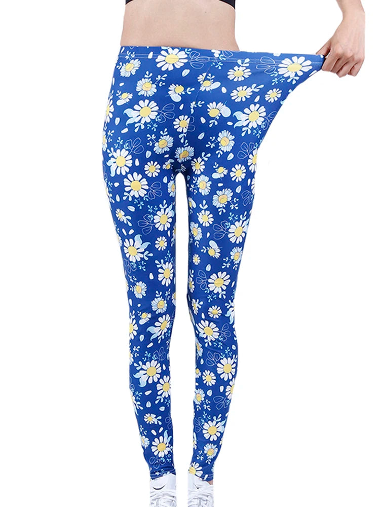 Floral Fashion Women Leggings Beautiful Leaf Floral Printing High Waist Jeggings Stretch Pant