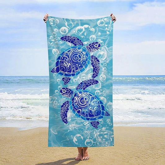 Turtles and Bubbles Beach Towel Microfiber terry bath towels for yoga, travel, swimming, fitness and camping