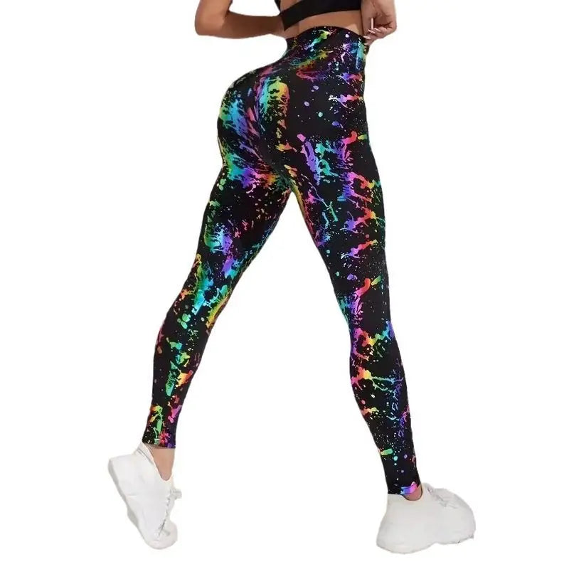 Running Yoga Fitness Sports Pants Tummy Control Butt Lifting Print Sensation Tight Base Layer Pants Nine Point Length