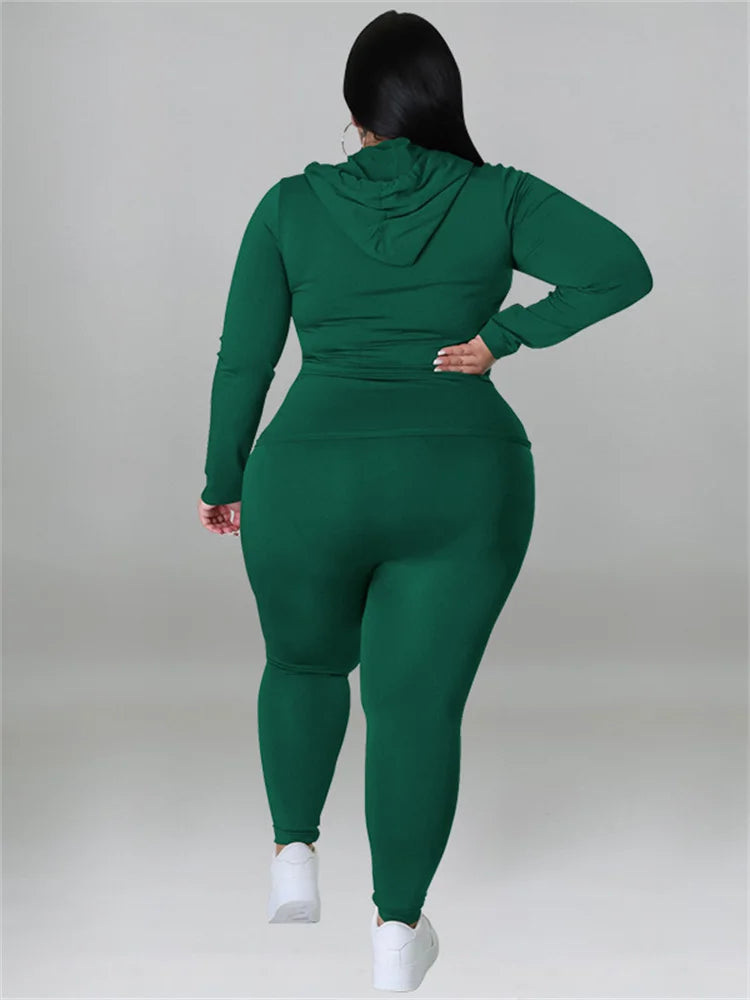 Wmstar Plus Size Two Piece Outfits Women Hoodies Sweatsuit Leggings Pants Sets Solid Stretch Matching