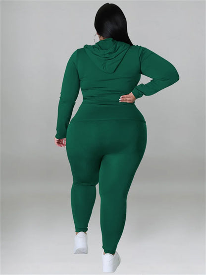 Wmstar Plus Size Two Piece Outfits Women Hoodies Sweatsuit Leggings Pants Sets Solid Stretch Matching