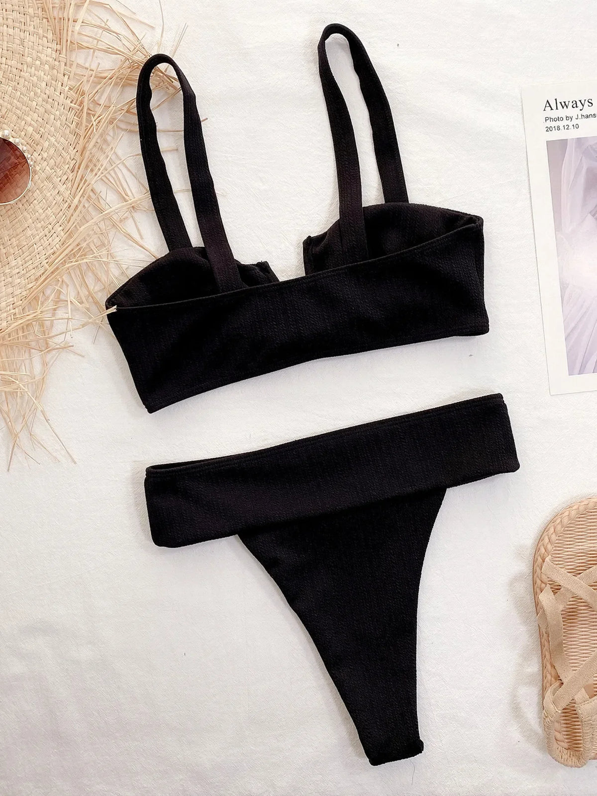 Bikini Women V-neck Bowknot High Waist Black Swimwear Swimsuit Bikinis Set Bathing Suit Bikini Female Push Up Biquinis