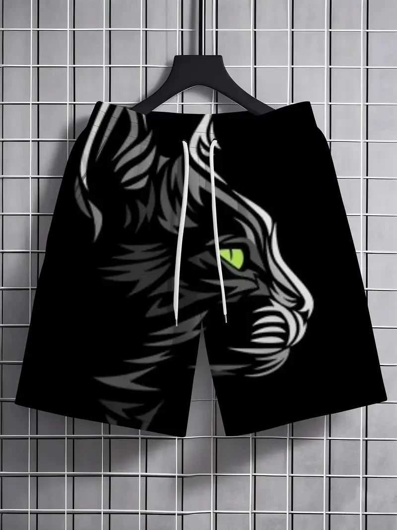 Black Cat Printed Beach Shorts For Men Women Sports Shorts Fashion Loose Casual Summer Quick Dry Swimming Trunks Board Shorts