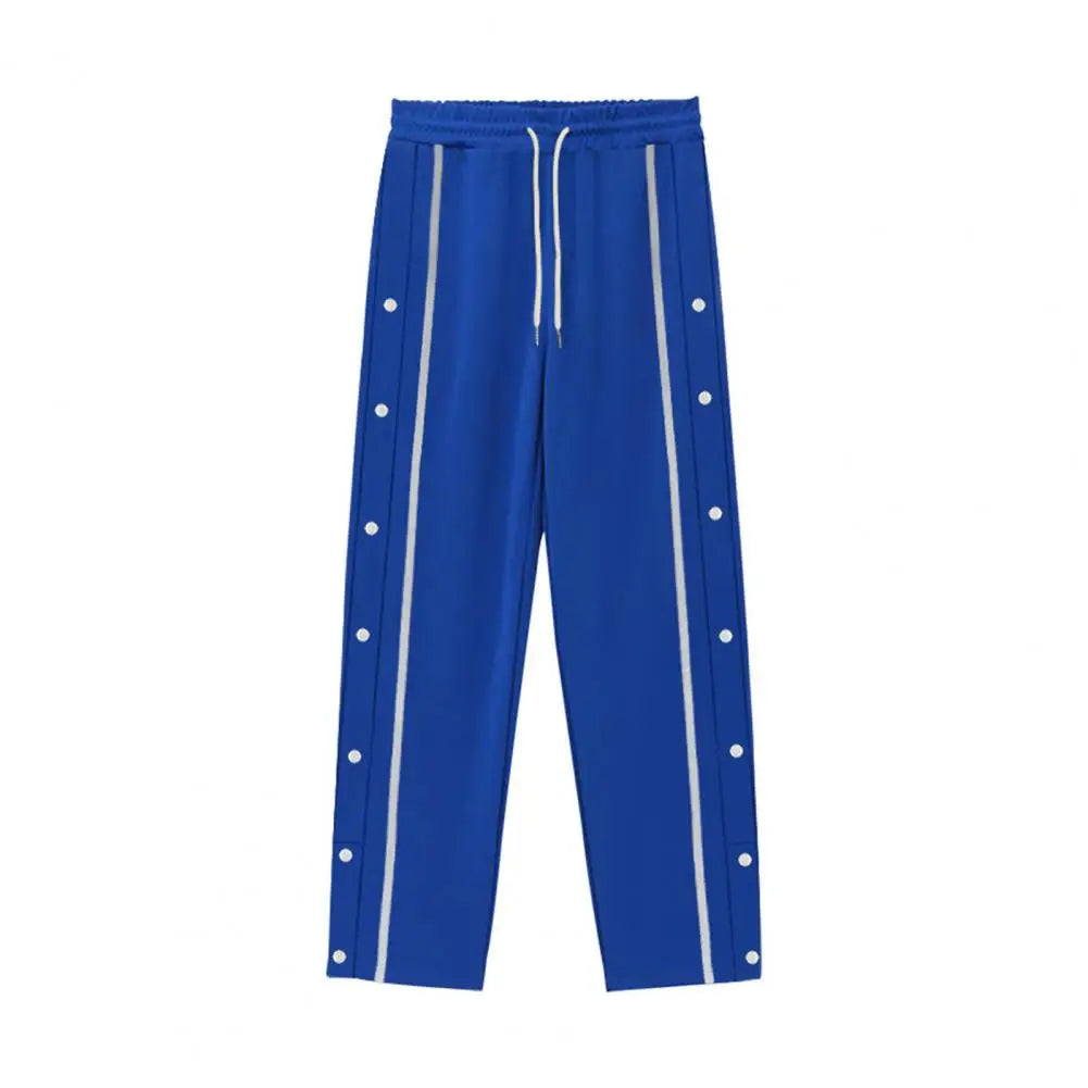 Casual Streetwear Men's Trendy Side Breasted Design Baggy Pants Spring Autumn Men's Straight Leg Drawstring Sweatpants