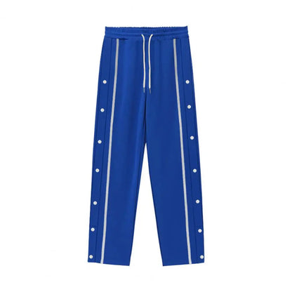 Casual Streetwear Men's Trendy Side Breasted Design Baggy Pants Spring Autumn Men's Straight Leg Drawstring Sweatpants
