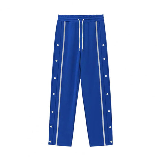 Casual Streetwear Men's Trendy Side Breasted Design Baggy Pants Spring Autumn Men's Straight Leg Drawstring Sweatpants