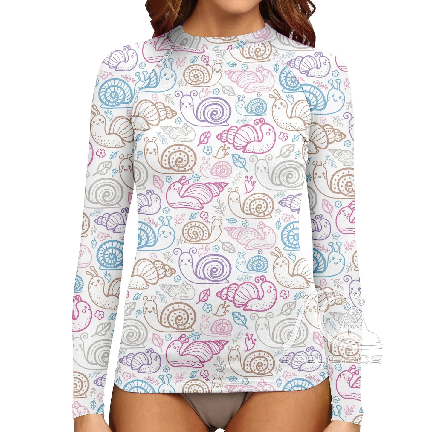 SPELISPOS Women's Long Sleeve Surfing Suit UV Protection Water Sports Tight Swimwear Beachwear Print High-Elastic Surf Wear