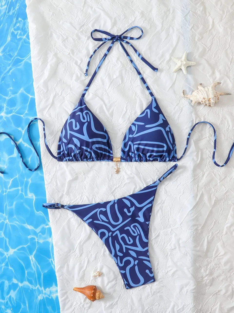 String Halter Bikini Triangle Swimsuit Women Printed Micro Swimwear Female Bathing Swimming Swim Suit Padded Beachwear