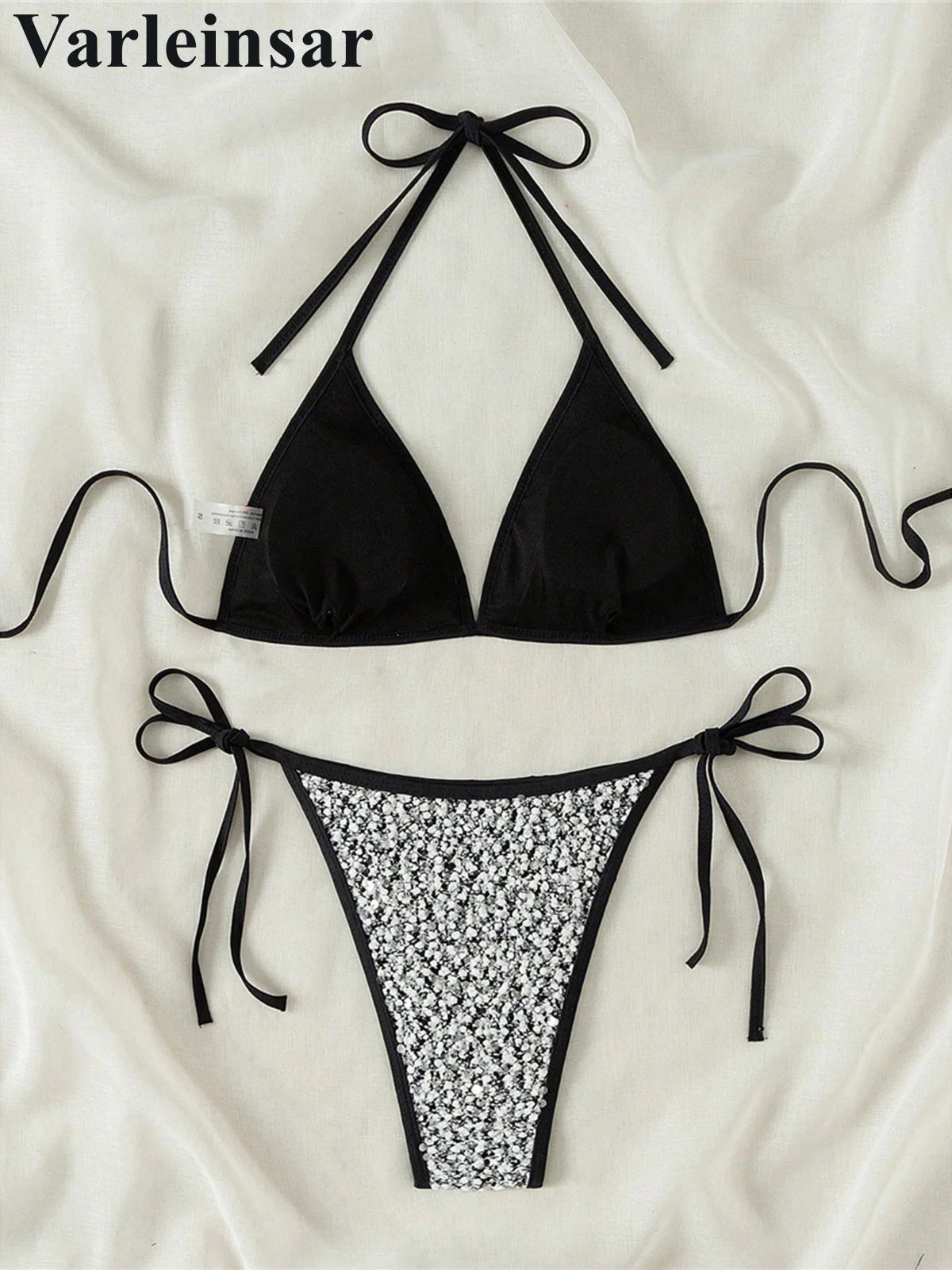 S - XL Shiny Sparkling Halter Bikini Women Swimwear Female Swimsuit Two-pieces Bikini set Strappy Bather Bathing Suit Swim