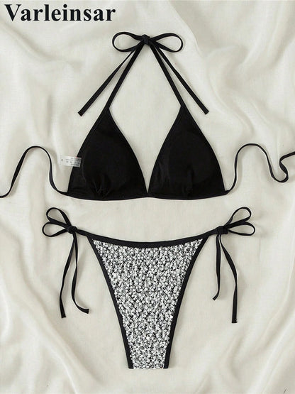 S - XL Shiny Sparkling Halter Bikini Women Swimwear Female Swimsuit Two-pieces Bikini set Strappy Bather Bathing Suit Swim