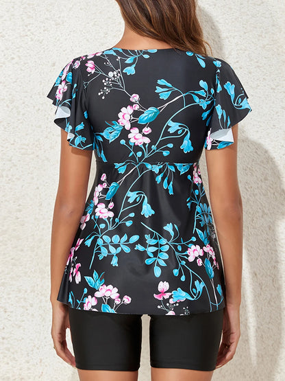 Floral Tankini Two Pieces Ruffle Swimsuit Women With Shorts High Waist Swimwear Female Bathing Suit Mayo Beach Bathers