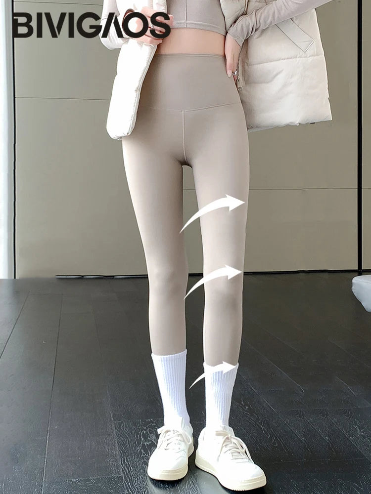 Thin Rabbit Fleece Shark Leggings Women High Waist Elastic Pressure Slim Sport Fitness Winter Warm Leggings