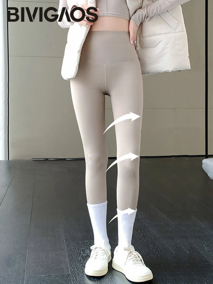 Thin Rabbit Fleece Shark Leggings Women High Waist Elastic Pressure Slim Sport Fitness Winter Warm Leggings