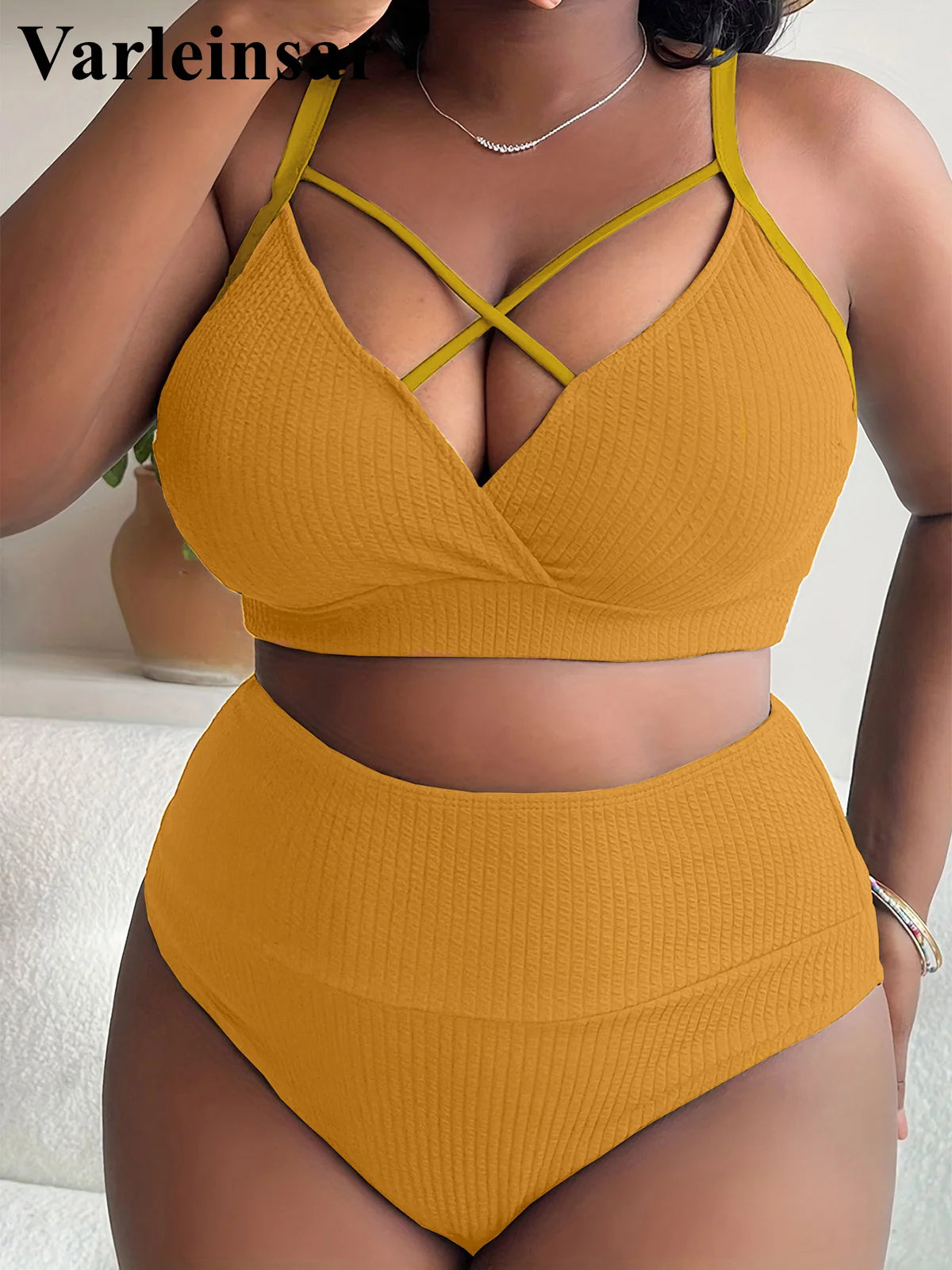0XL - 4XL Ribbed Bikini Large Size Swimwear Plus Size Women Swimsuit Female Two-pieces Bikini set Bather Bathing Suit Swim