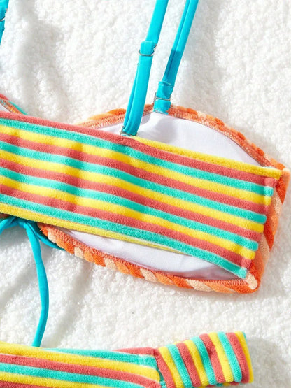Women Patchwork Swimwear Strapped Push Up Bikini High Cut Thong Lady Swimsuit Beach Brazilian Bathing Suit