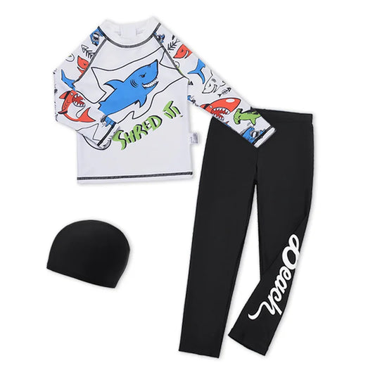 Children's Swimsuit Boys Girls Swimming Trunks Boys New Split Hot Spring Stroke Shark Sun Protection Quick-drying Swimwear Set